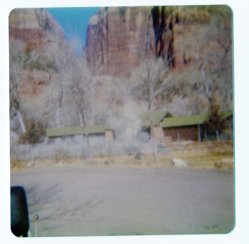 Cloud of dust from the destruction of the lodge pool and bathhouse.