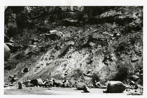BW Photo of rock slide near echo rock - 35MM.