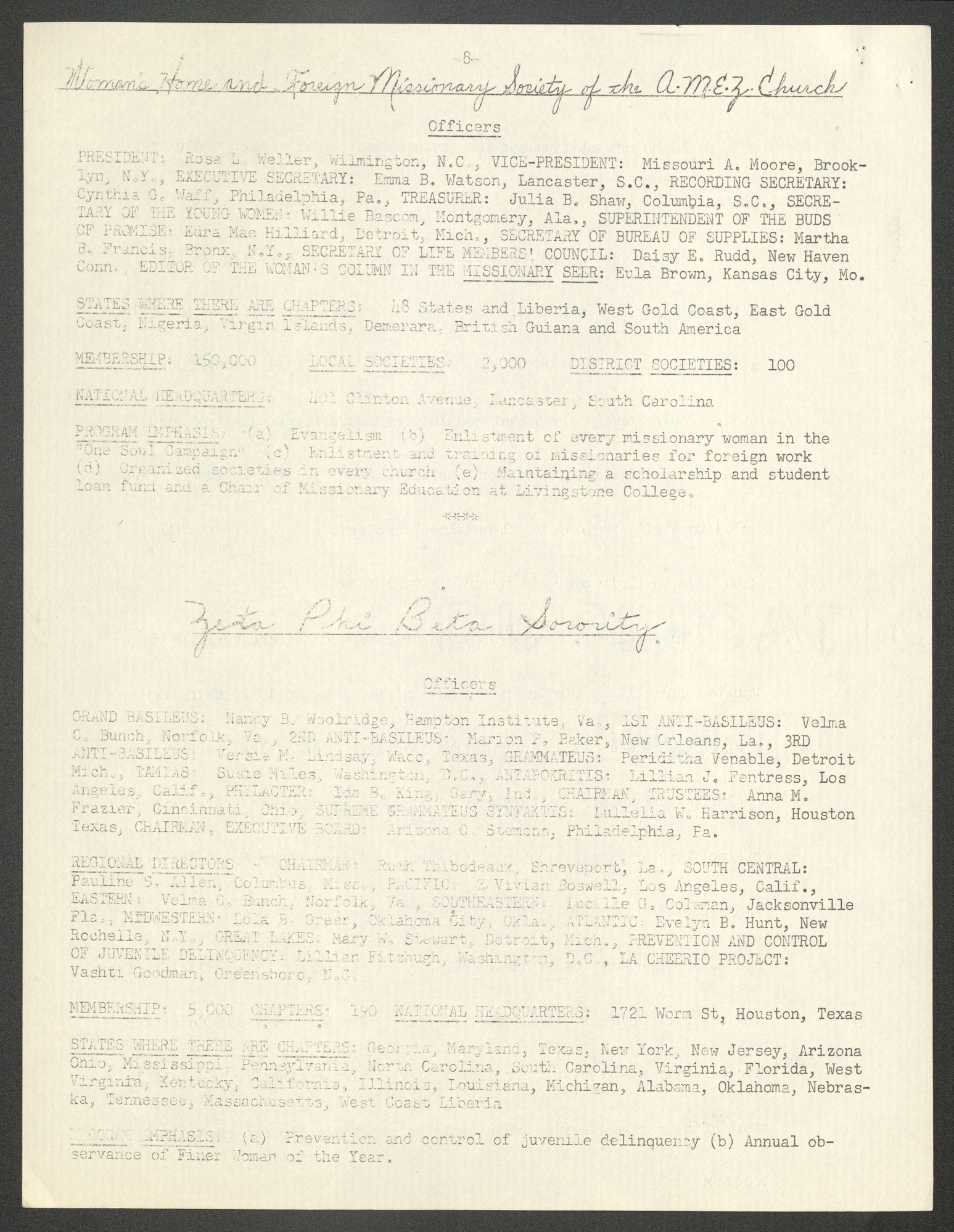 NCNW meeting minutes, 1952