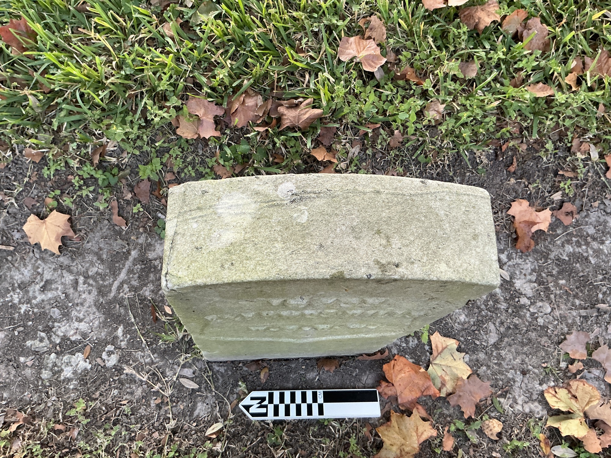 Extra image of historic upright marble headstone with recessed shield face.