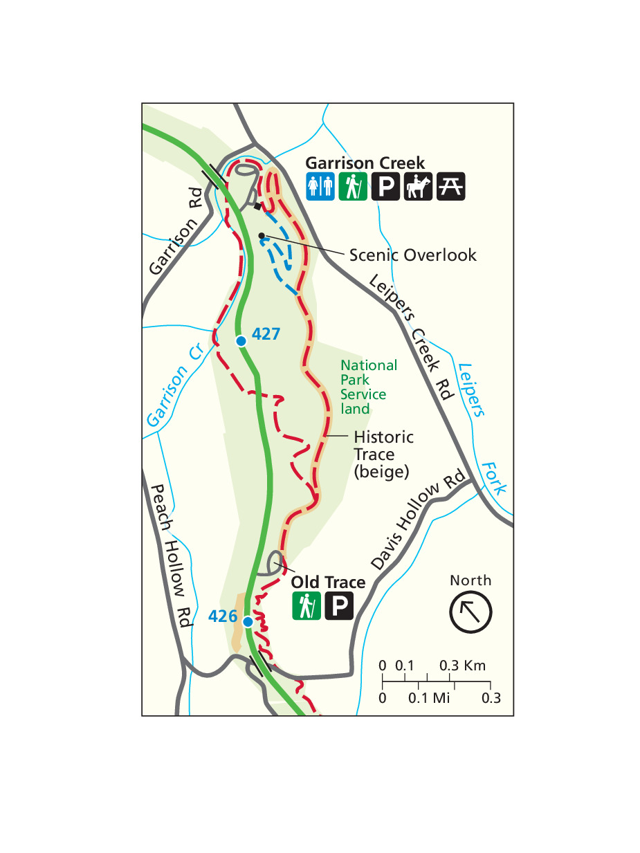 Natchez Trace National Scenic Trail Highland Rim Detail Map