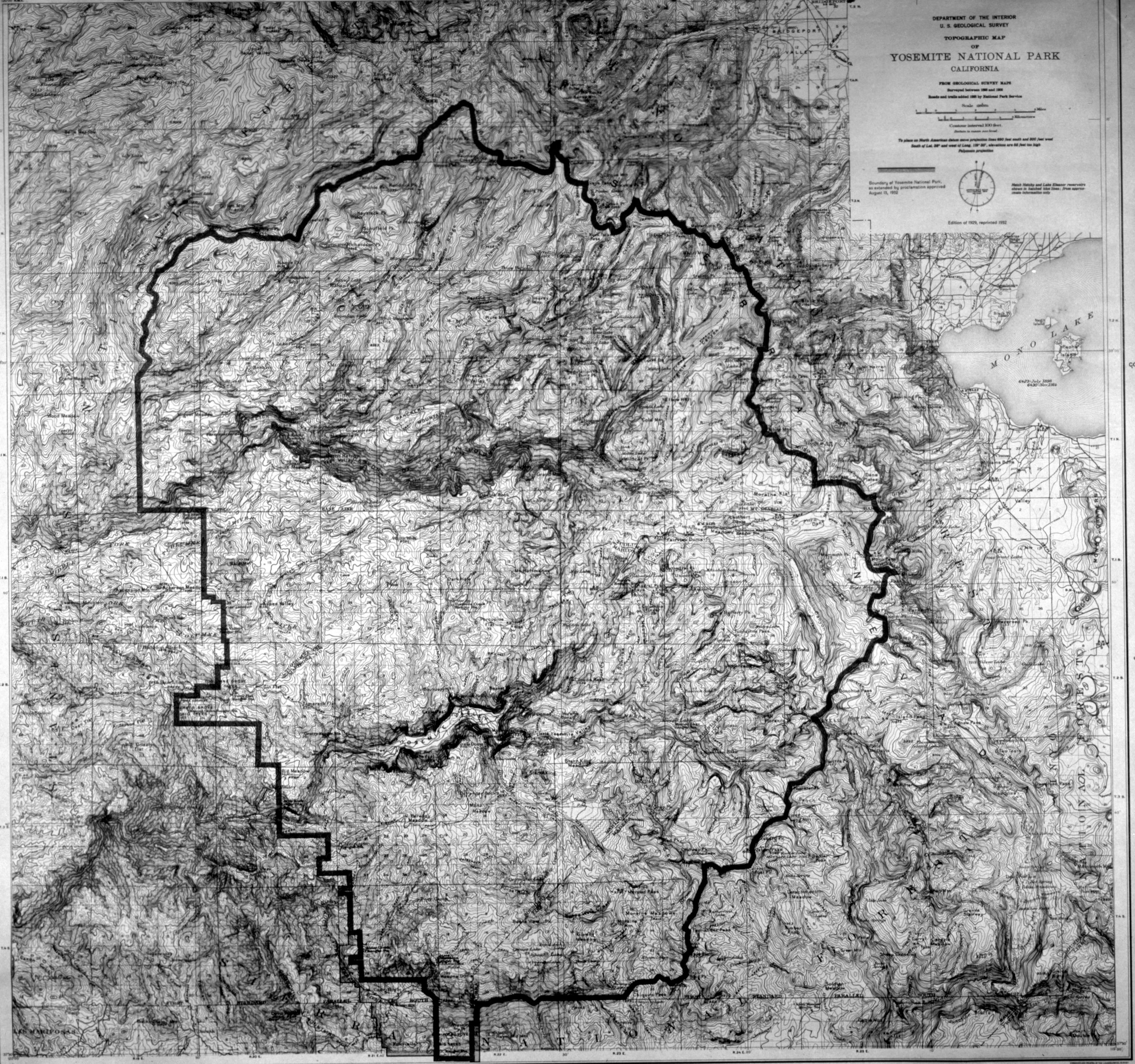 Map of Yosemite from contour map