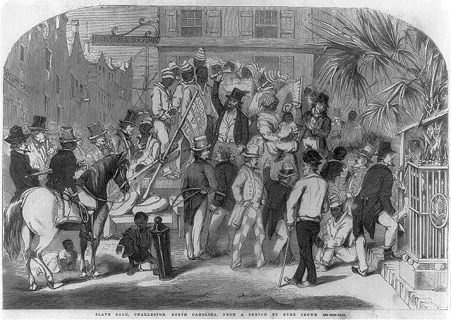 Sketch of a slave auction in Charleston.