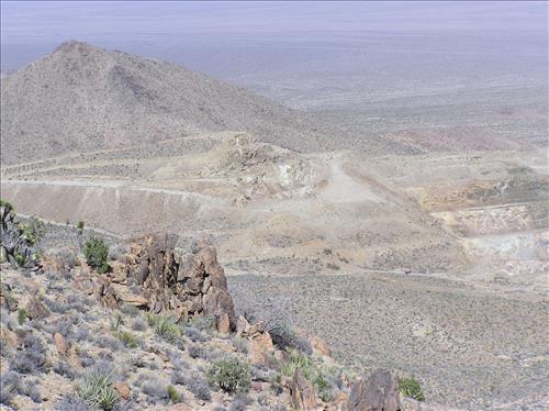 Morning Star Mine, an abandoned open pit gold mine with large waste rock piles.