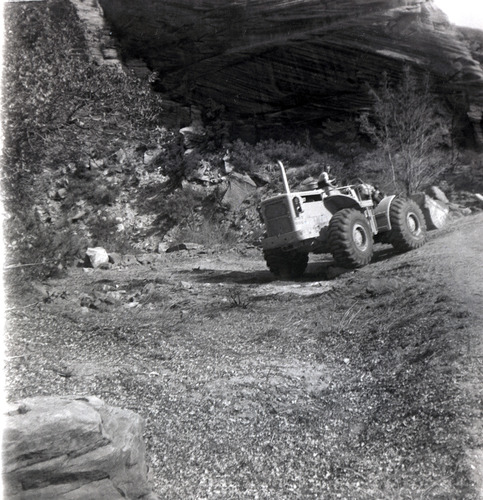 Construction vehicle during east side road repair and turn out construction.