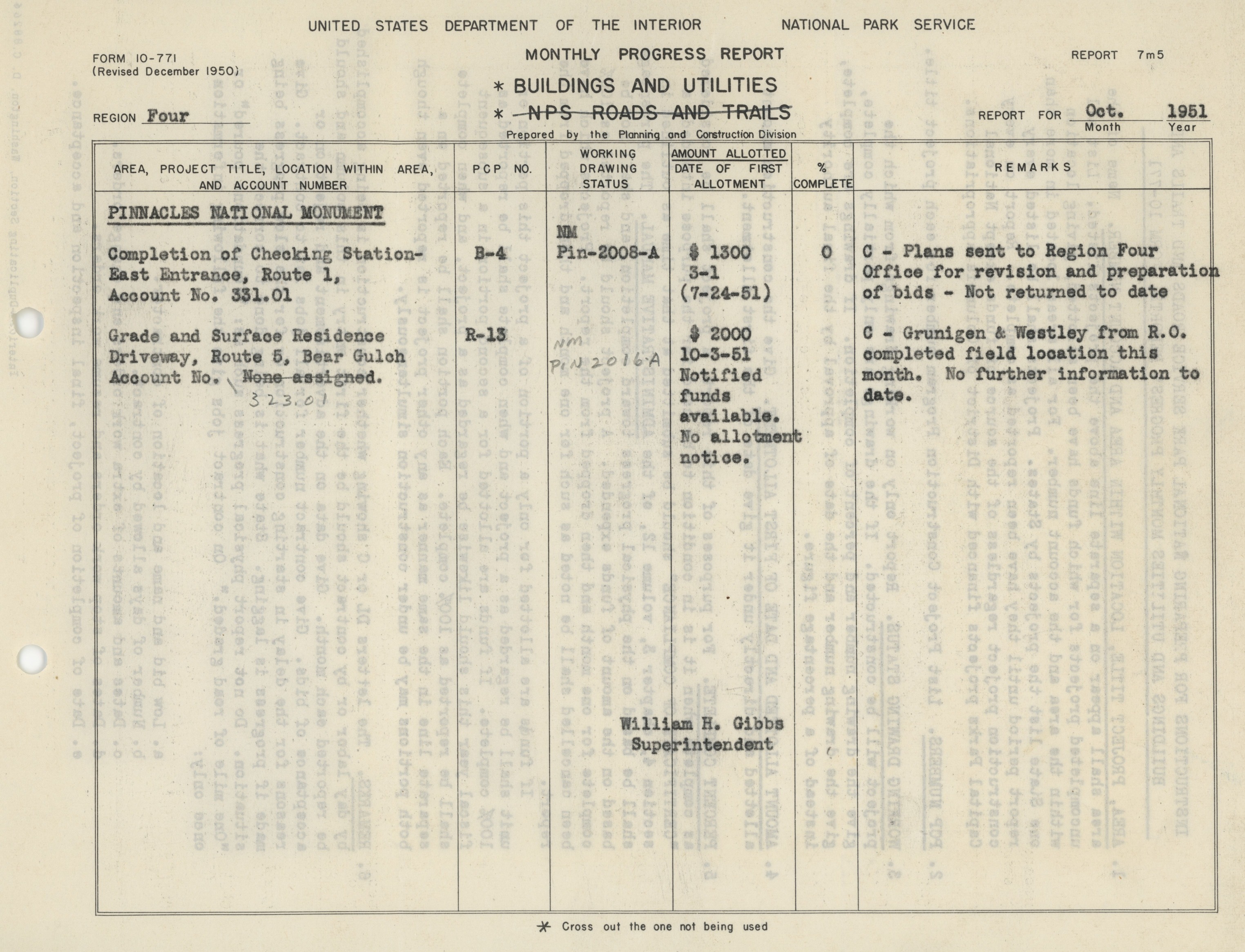 Monthly Progress Report on Physical Improvements or Minor Roads and Trails