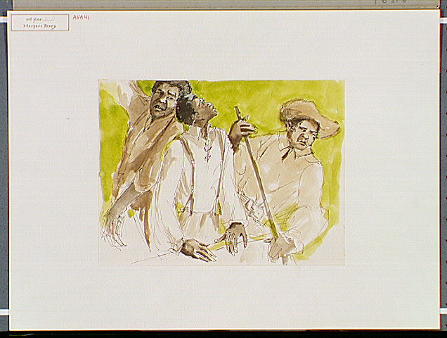 Three male slaves dressed in white clothes.