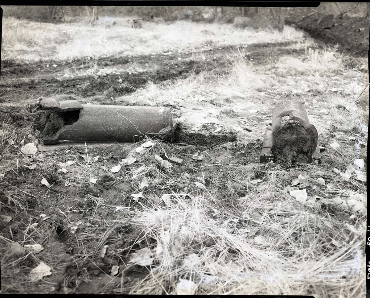 Oak Creek sewer system with sections of plugged sewer pipe from old system.