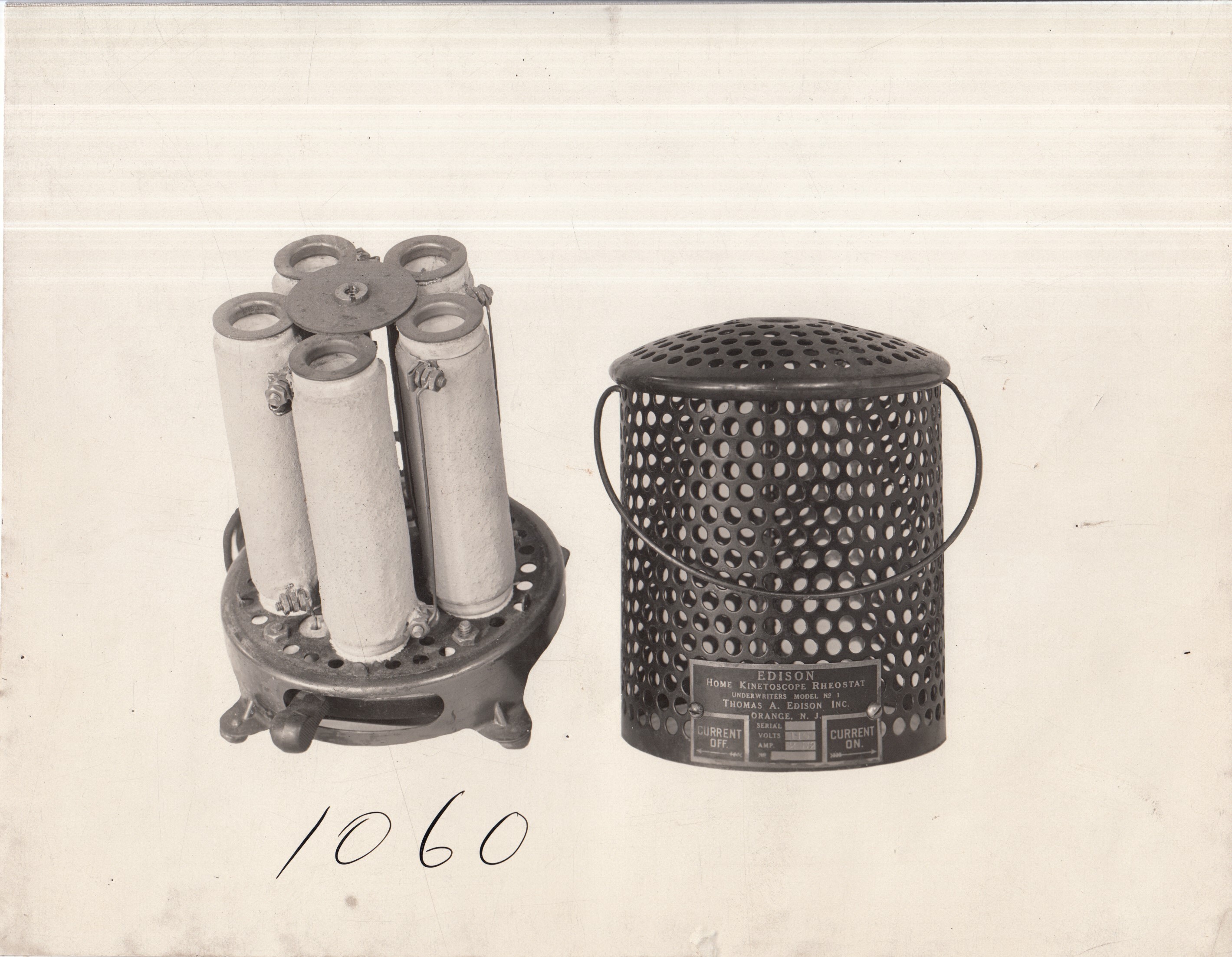 Edison home projecting kinetoscope, rheostat, cover removed.