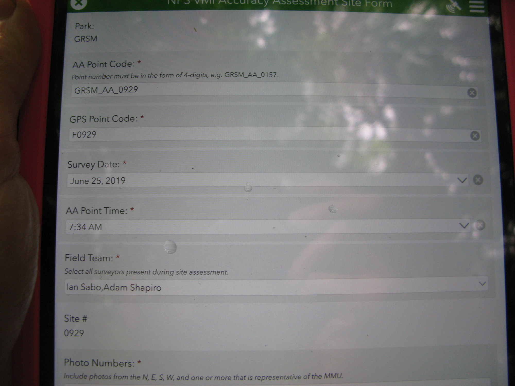 GRSM Accuracy Assessment. Plot Code: GRSM_AA_0929_1