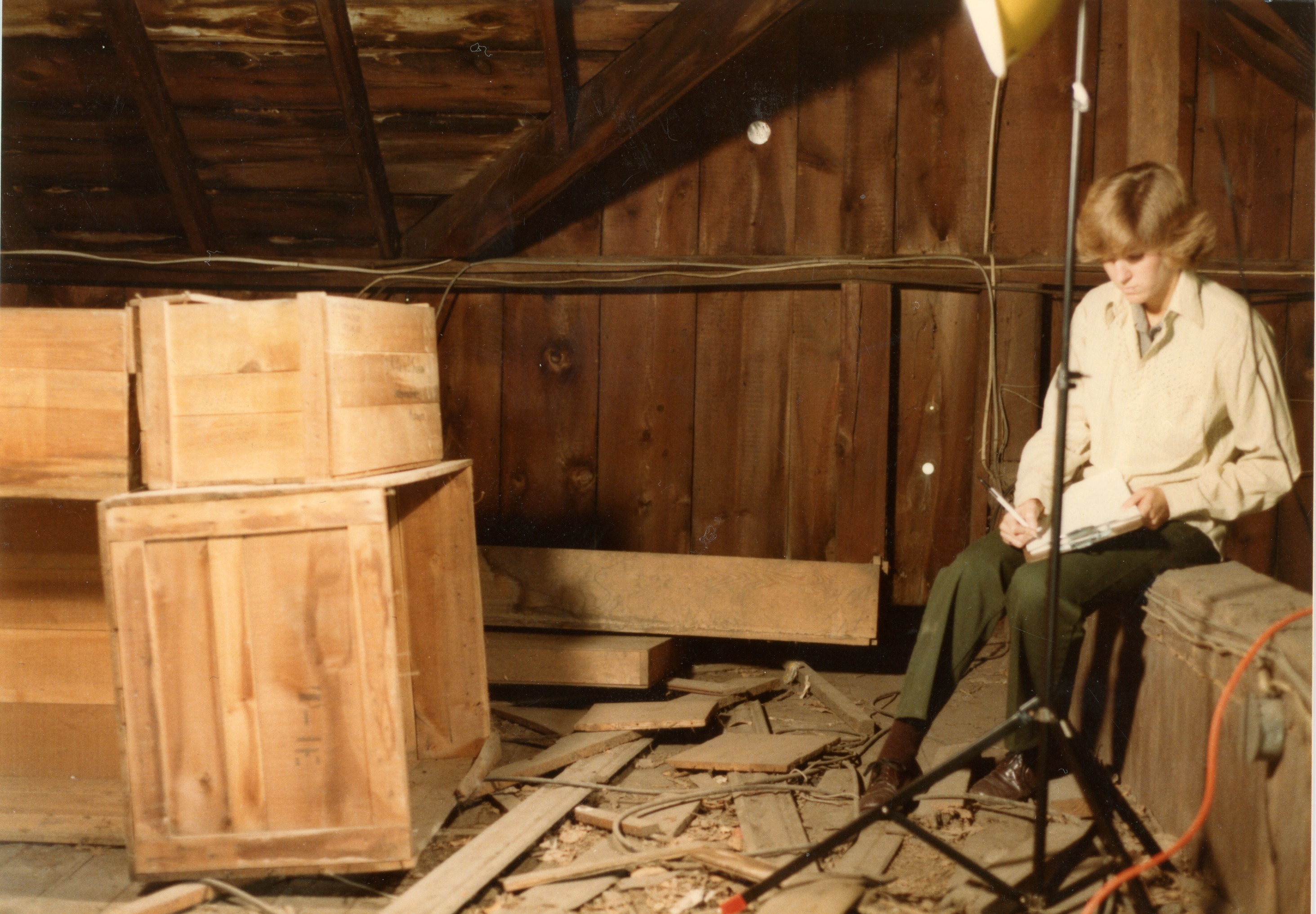 General view of loft stacked crates