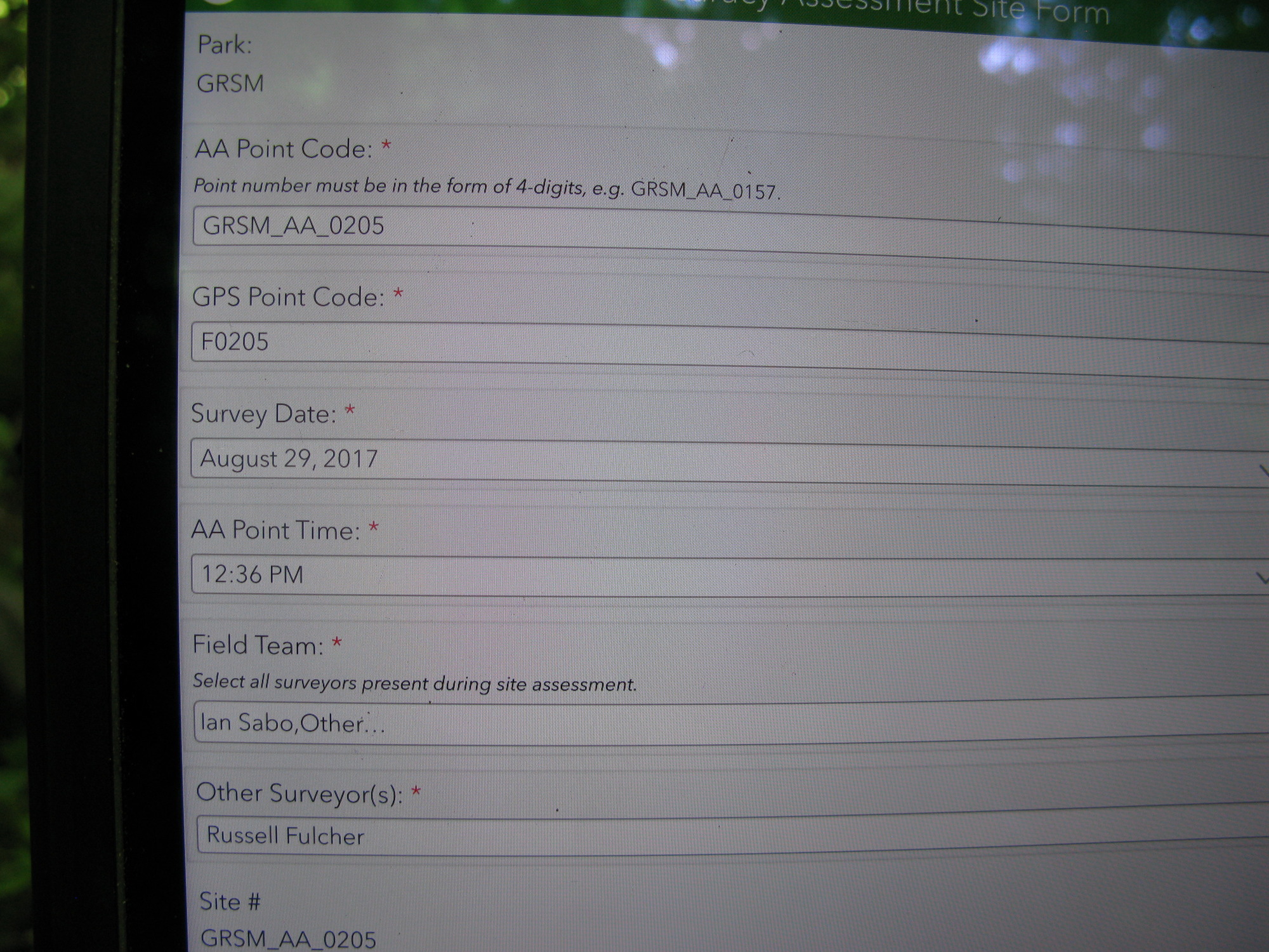 GRSM Accuracy Assessment. Plot Code: GRSM_AA_0205_1