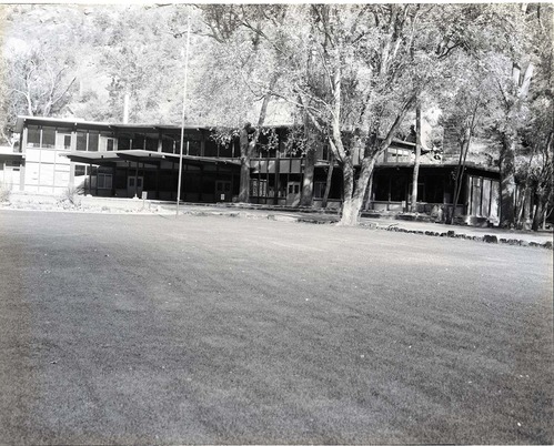 Restoration of Zion Lodge - reconstruction complete. General view of the lodge.