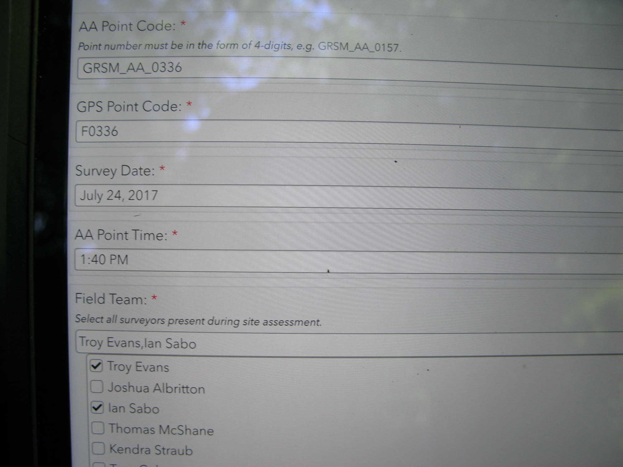 GRSM Accuracy Assessment. Plot Code: GRSM_AA_0336_1
