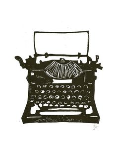 Black and white clip art drawing of a vintage typewriter
