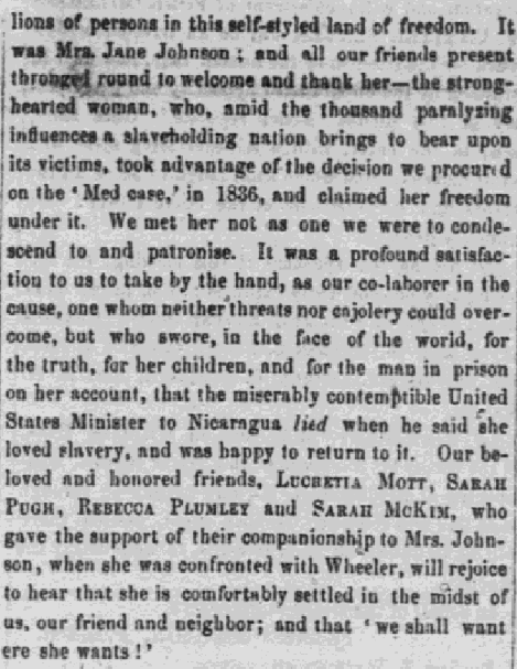 Clipping from the Liberator about Jane Johnson attending an Anti-Slavery Bazaar.