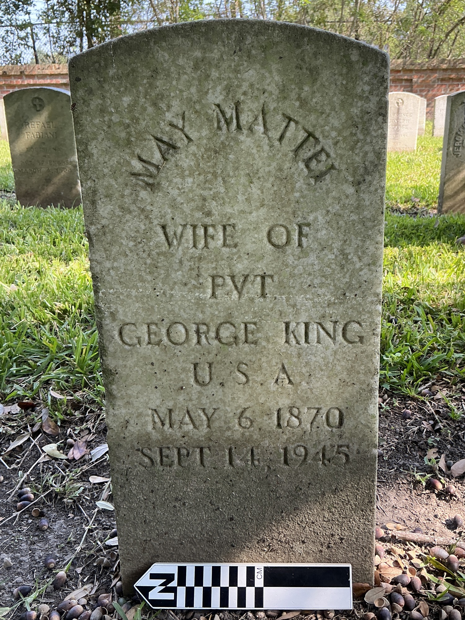 Extra image of historic upright marble headstone with flat face.