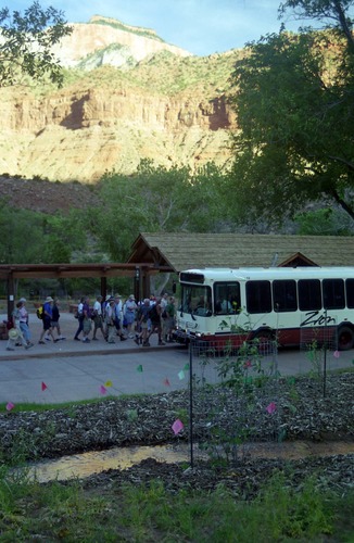 Color Photos of the official launch of the Zion shuttle system- same day as the new visitor center opening.