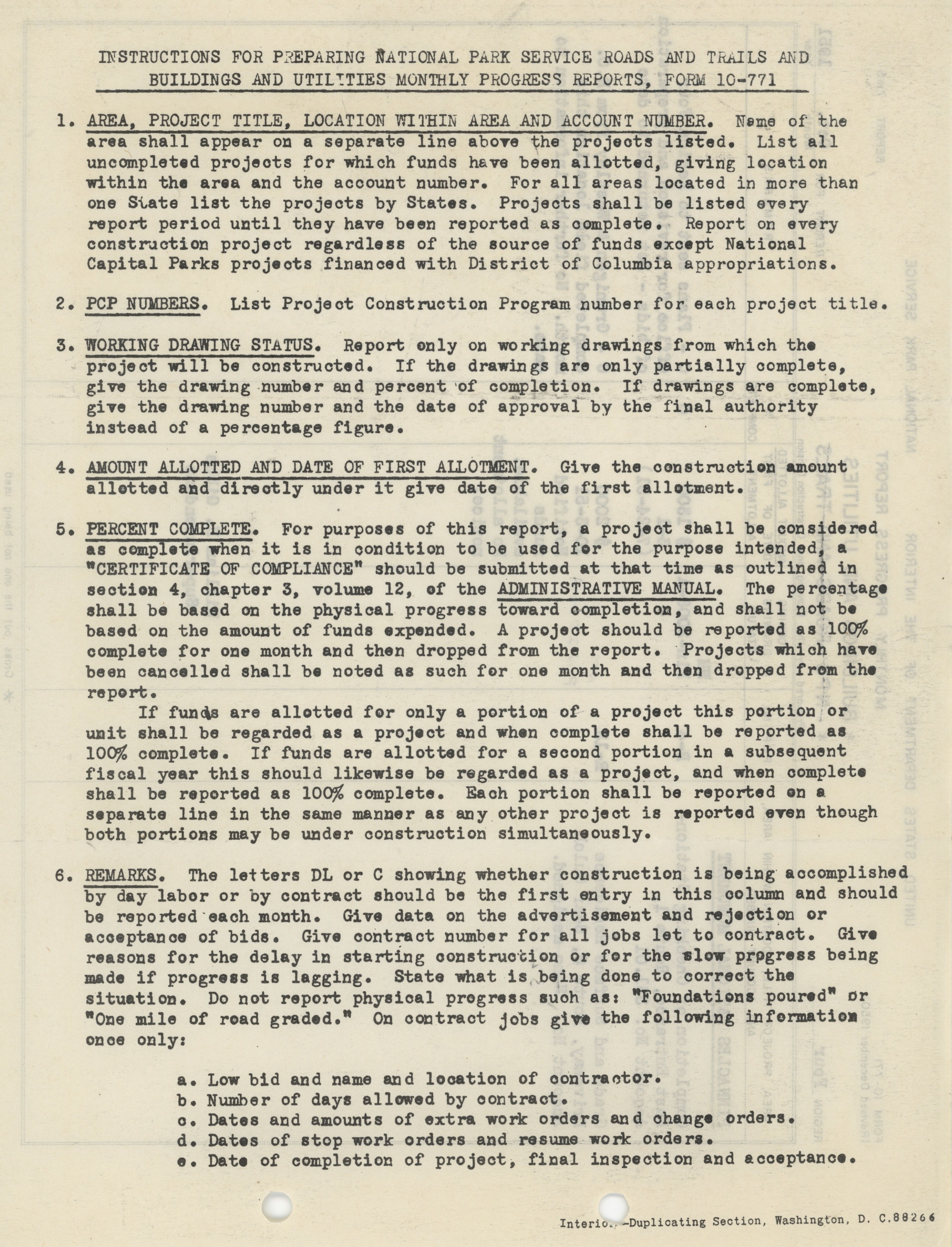 (Reverse) Monthly Progress Report on Physical Improvements or Minor Roads and Trails