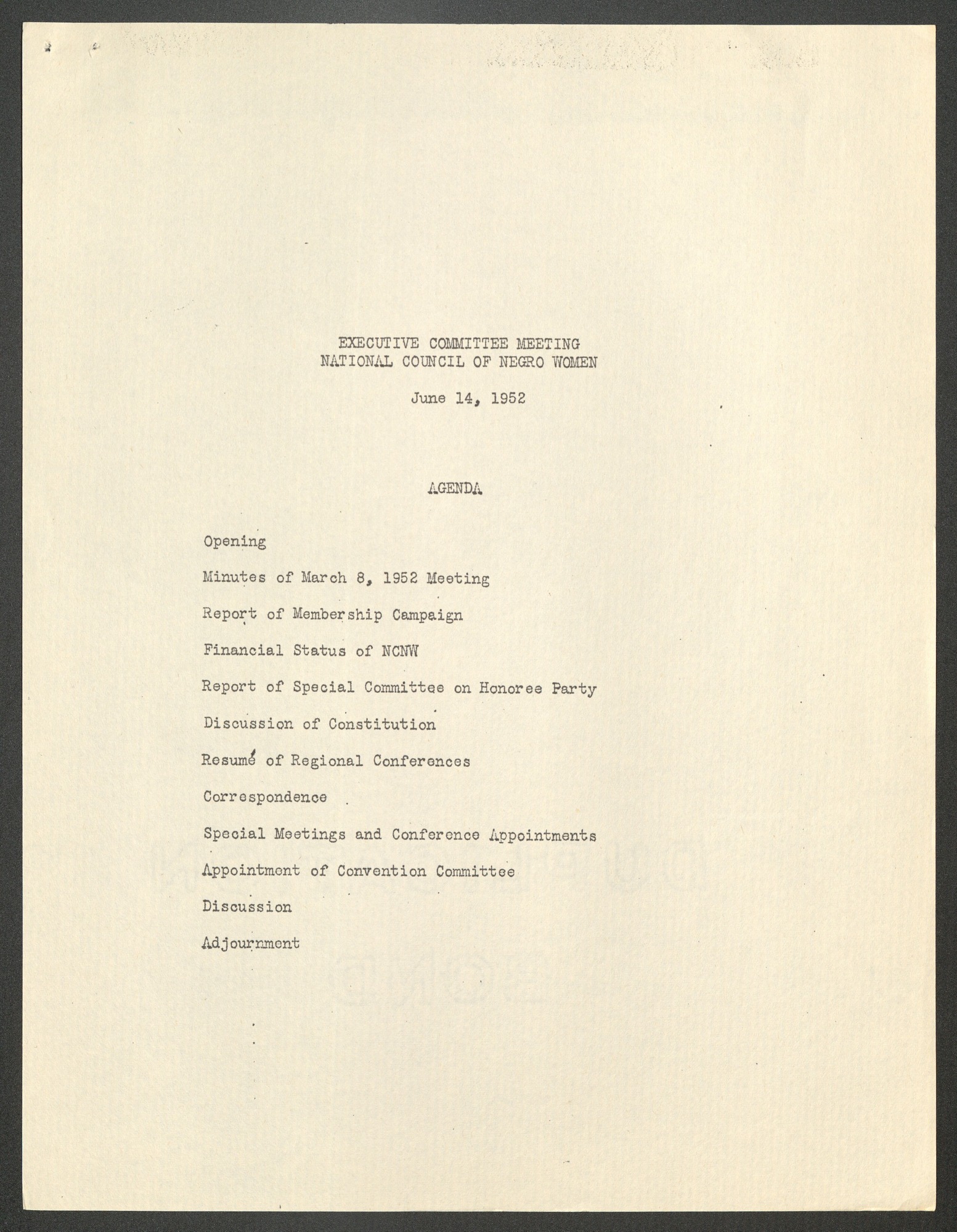 NCNW, meeting minutes, 1952