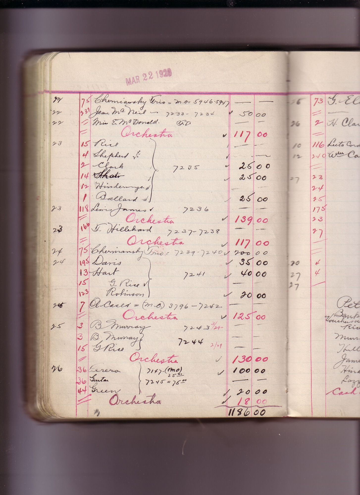 Thomas Edison's New York City Recording Studio Cash Book 16 (of 21), Image 220 (of 305).