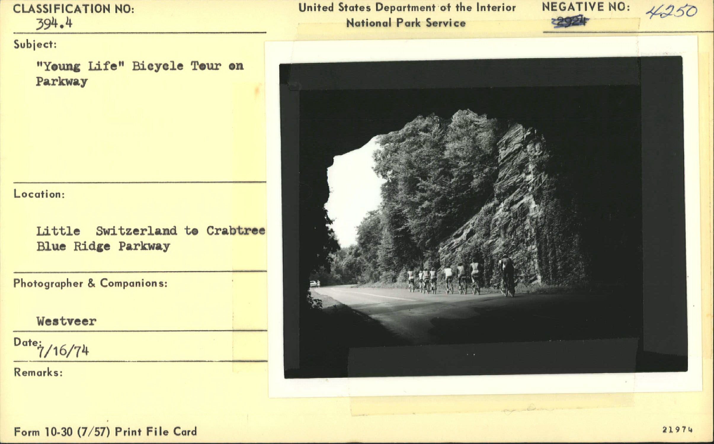 "Young Life" bicycle tour on the Parkway, near Wildacres Tunnel