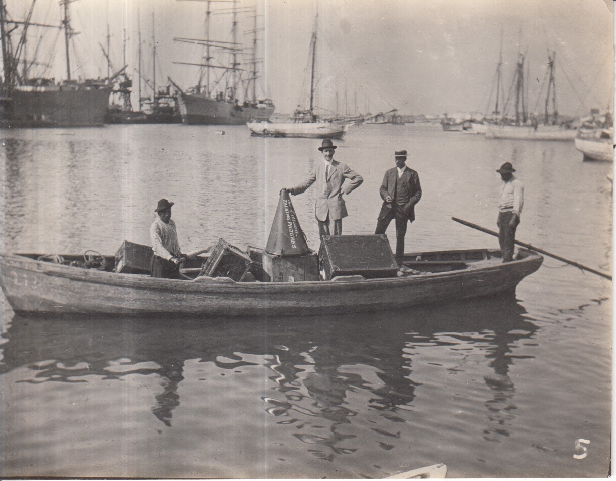 John Rogers' kinetophone outfit in Peru, equipment on boat.