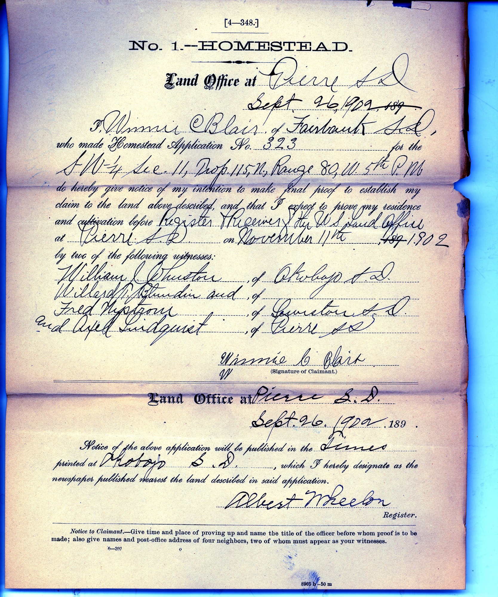 Scanned image of form. See description for text.