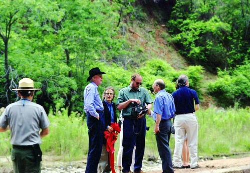 Color Photos of the official launch of the Zion shuttle system- same day as the new visitor center opening.