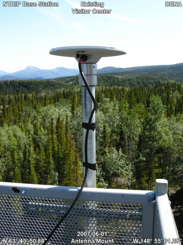 Existing NTRIP base station antenna mount at DENA Visitor Center. 
