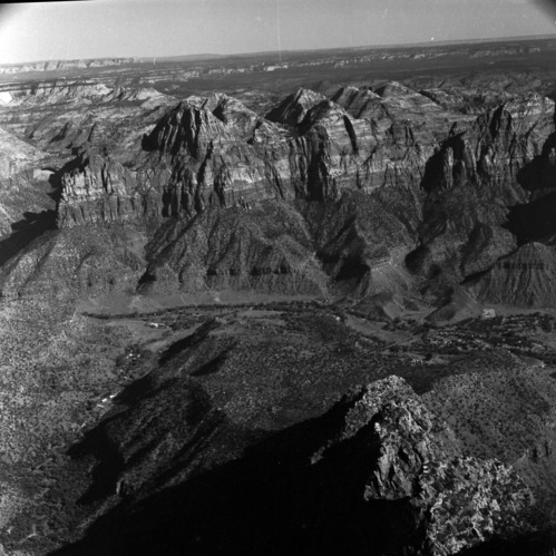 Aerial image used to study Temple Cap formation for geology book; contact between Carmel limestone and Temple Cap formations.