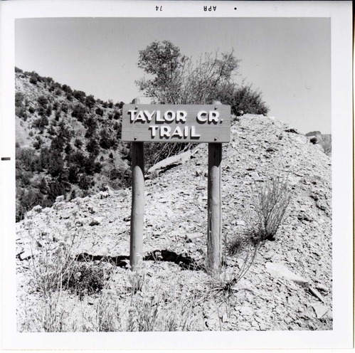 Sign reading 'Taylor Creek Trail' in Kolob Canyon.
