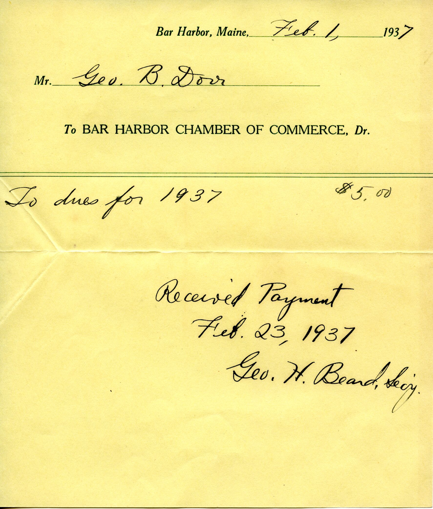 Receipt, Chamber of Commerce, February 23, 1937.tif