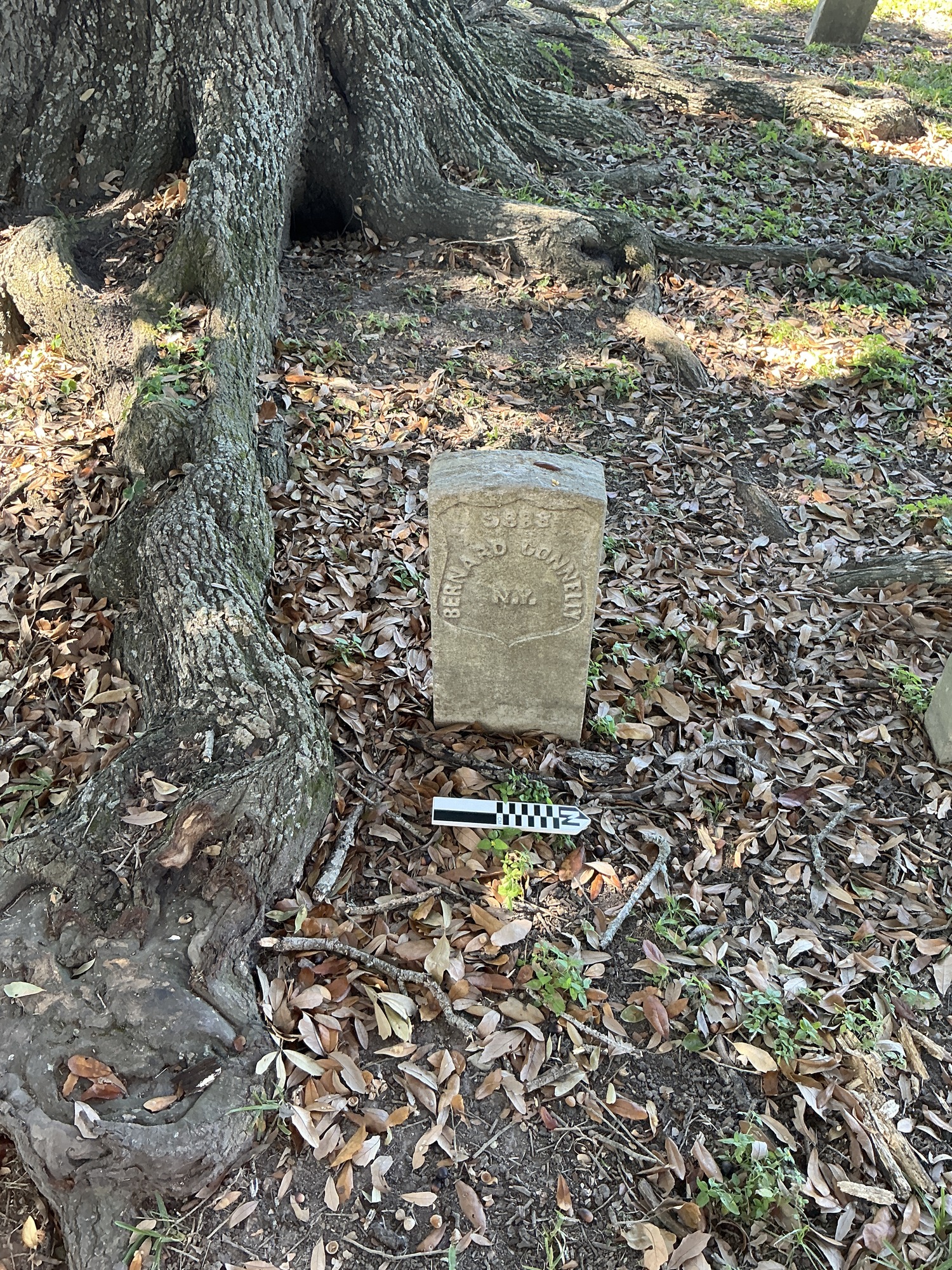Extra image of historic upright marble headstone with recessed shield face.