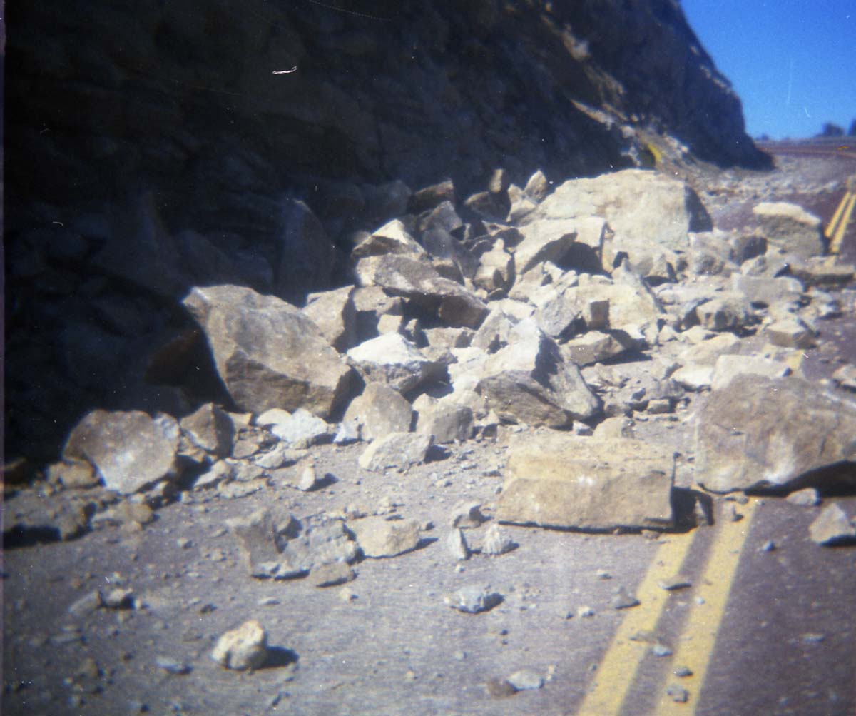 Color Photo of a rock slide along State Route 9 (SR-9).