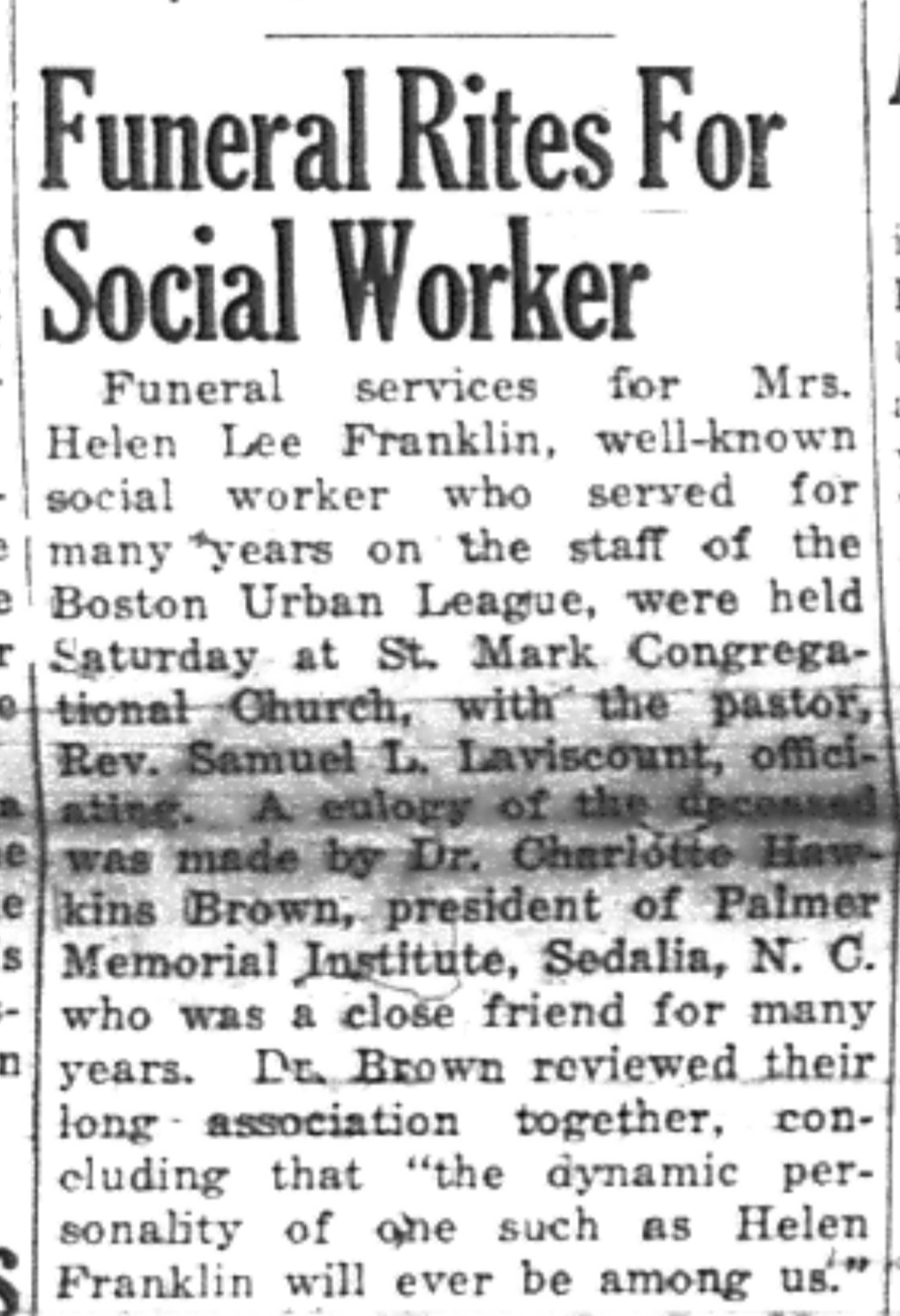 First paragraph of Helen Lee Franklin's obituary from January 29, 1949