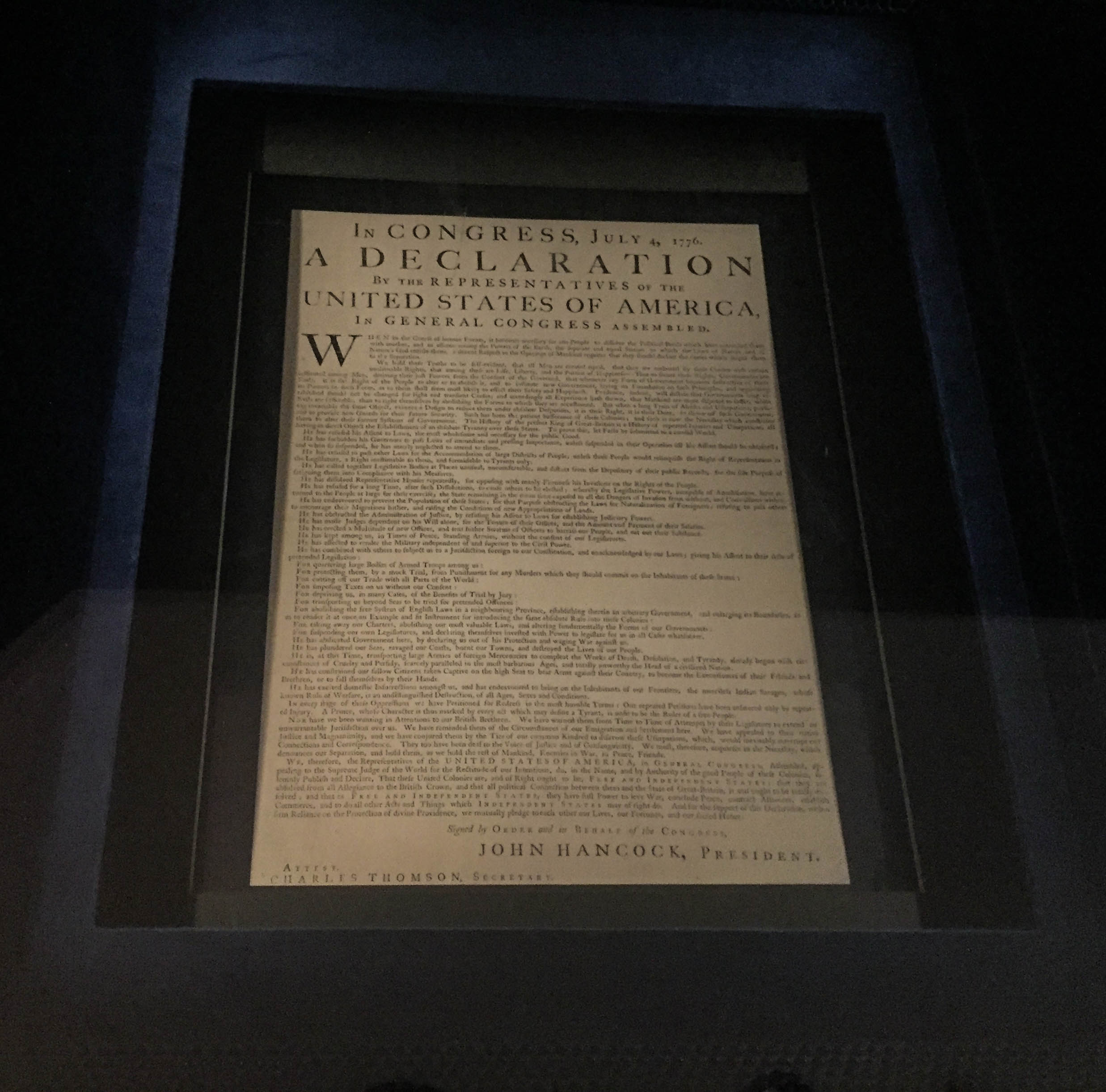 Copy of the Declaration of Independence in an exhibit