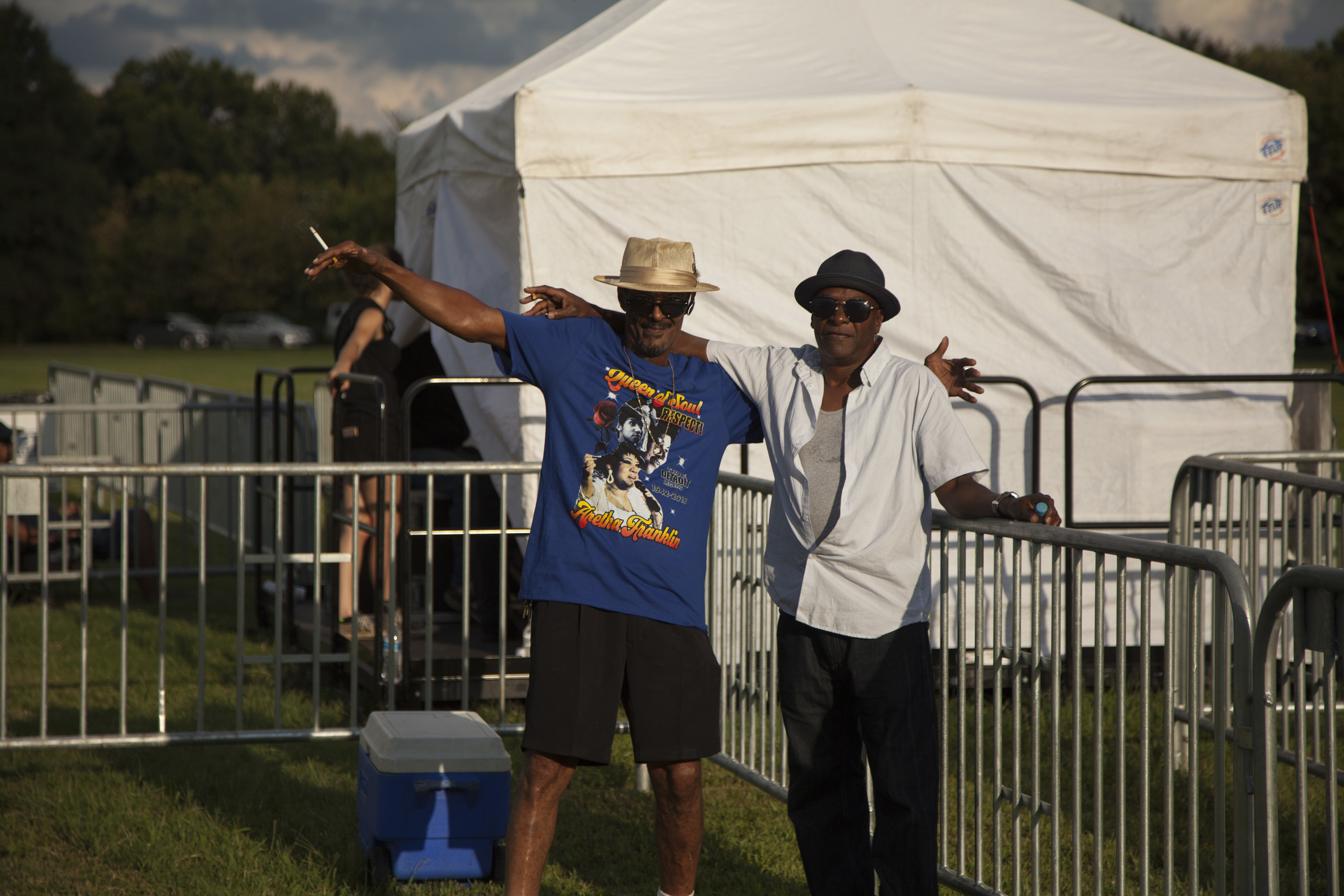 Two visitors pose for the camera. 