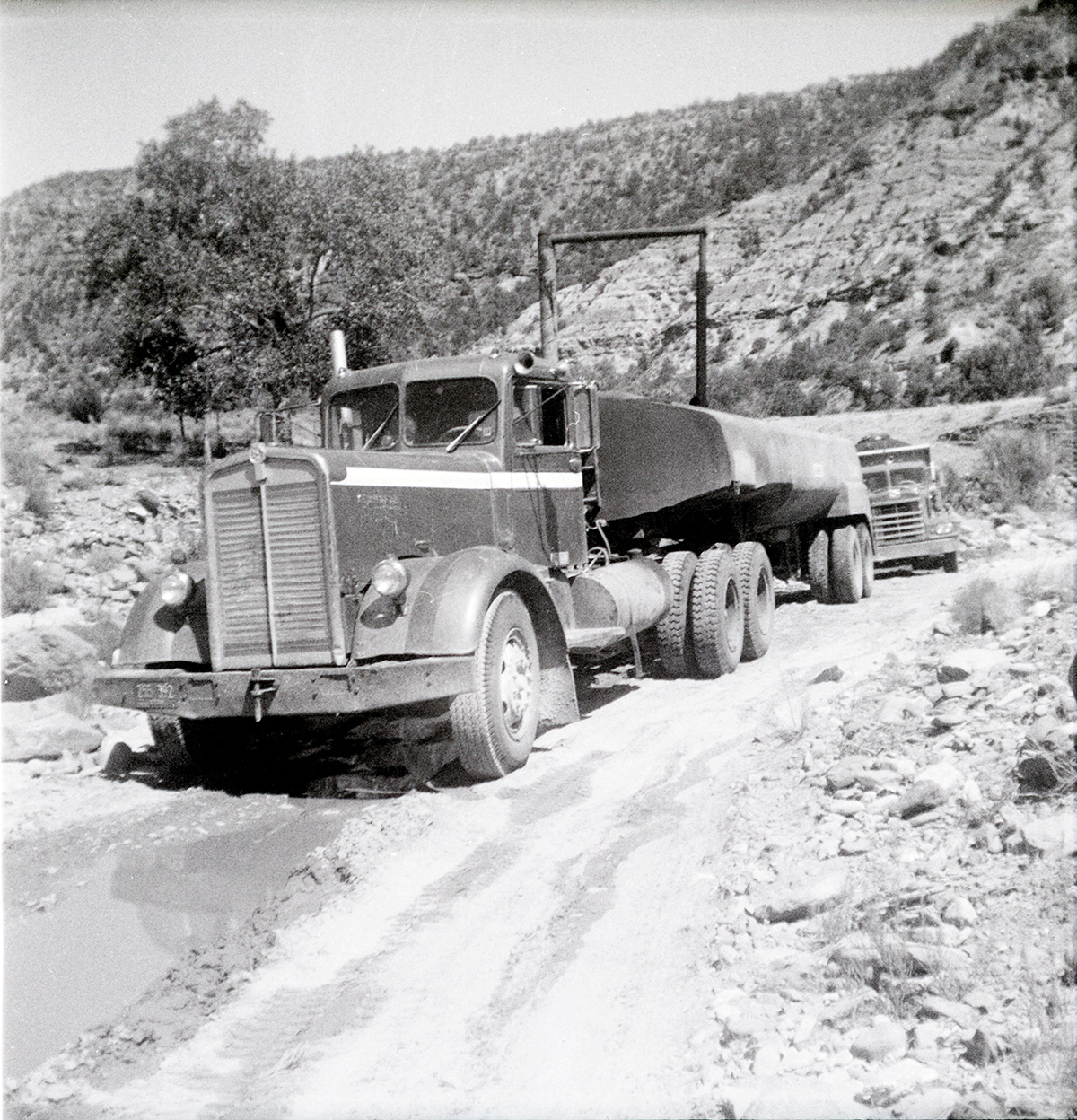 Construction vehicle during chipsealing of Kolob Canyon Road.