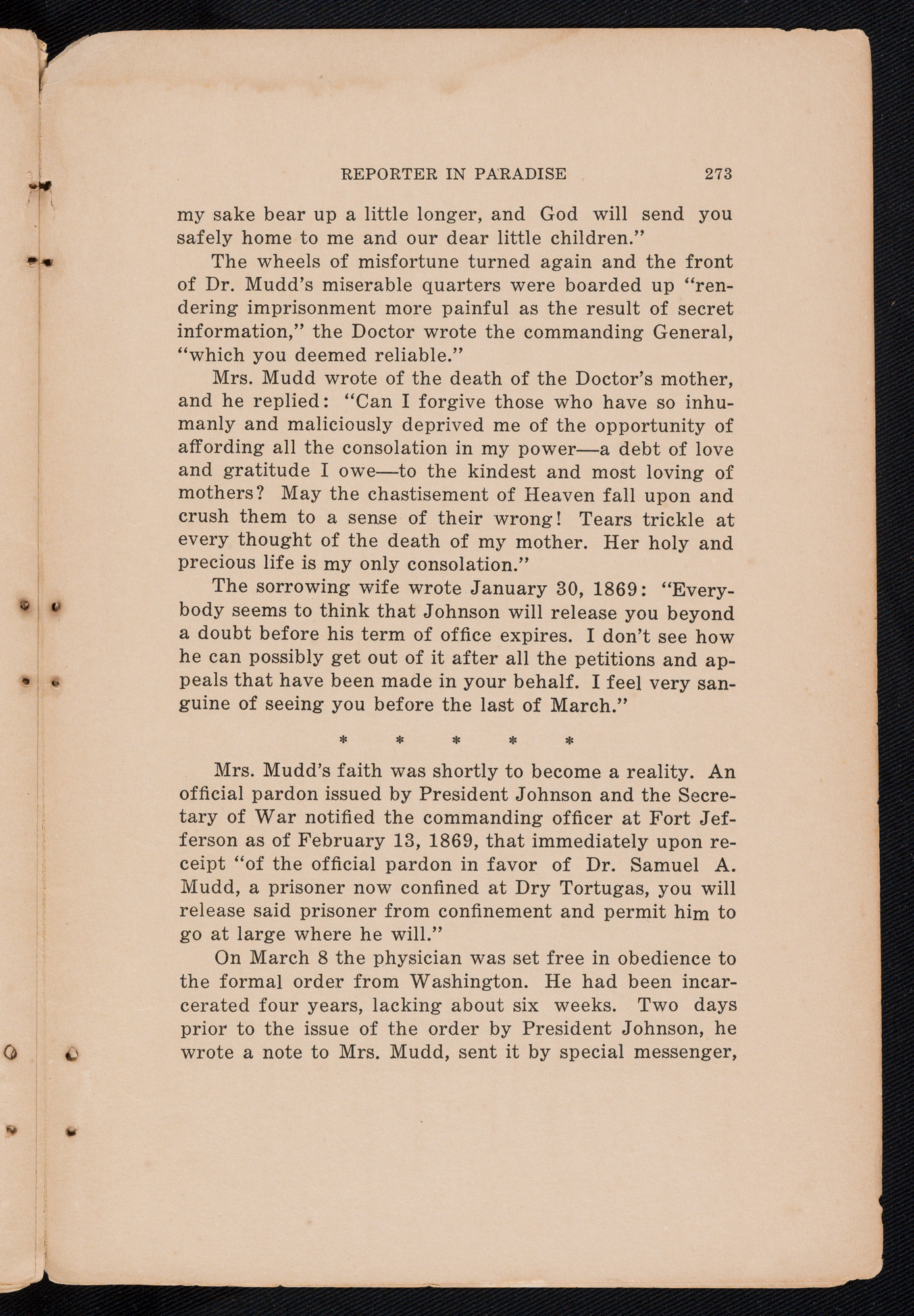 Scanned page from "Reporter in Paradise When Tragedy Stalked Near Key West: Dr. Mudd, Fort Jefferson, and Dry Tortugas America's Devil Isle."