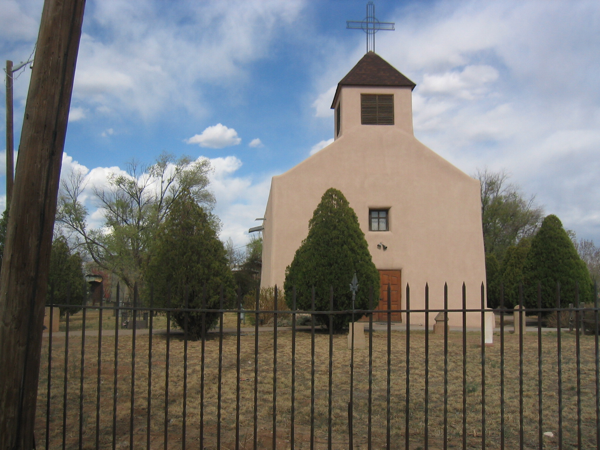 A church with a steeple.