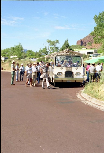 Color Photos of the parks 72nd anniversary celebrations- cake cutting, barbecue, speakers.