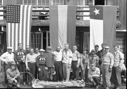 Supt. Kitteredge with group of South Americans and National Ski Patrol at Badger Pass.