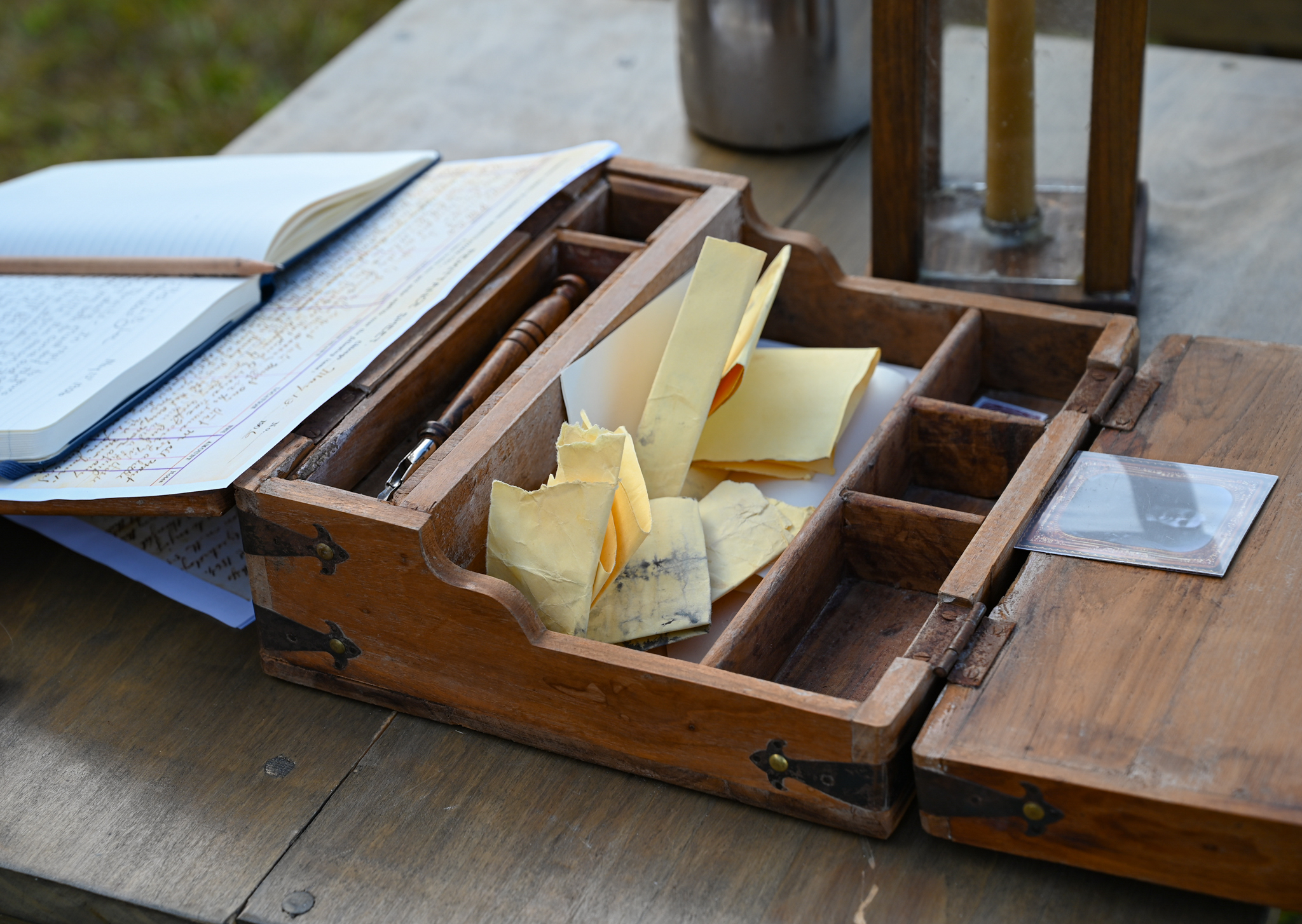Confederate guard desk and writing pens.
