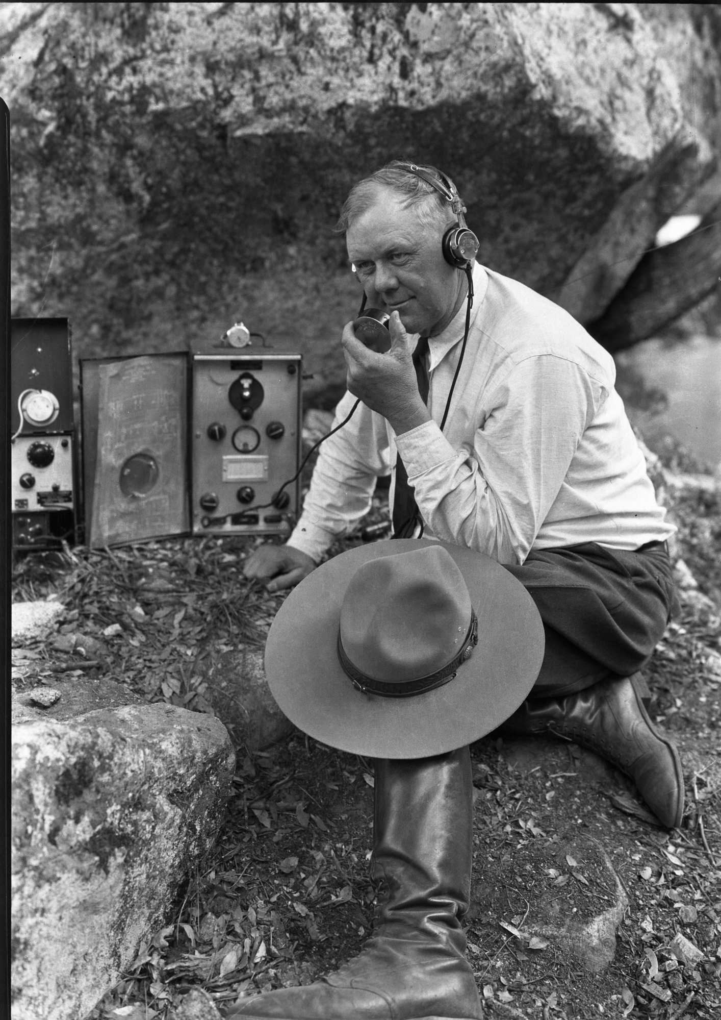 Chief Ranger F.S. Townsley using radio