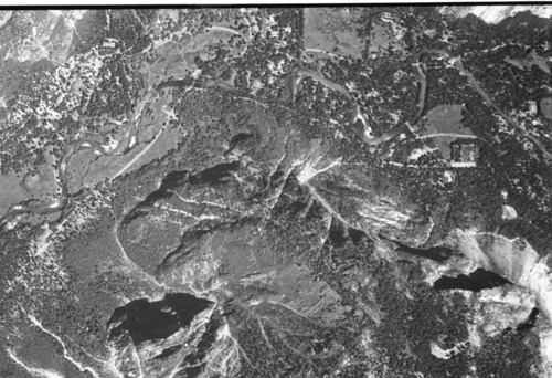 Copied Dec. 1984 by Michael Dixon from a 9" x 18" color I. F. transparency shot from a NASA U-2 plane at 60,000 ft. Original in NASA at Moffet Field Air Force Base. Aerial view from Glacier Point to Swinging Bridge, Yosemite Valley.