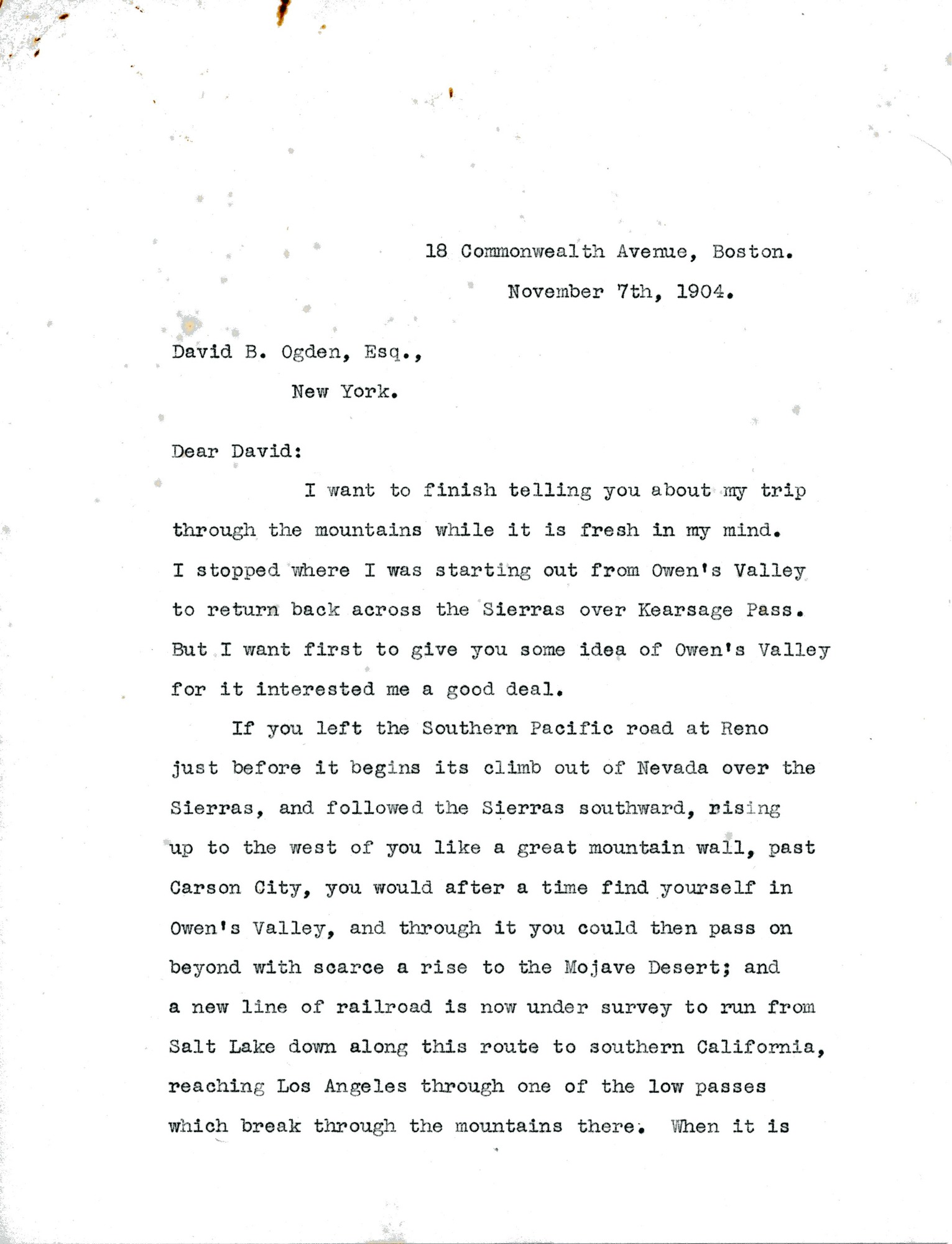 Letter, Dorr to Ogden, November 7, 1904 p.1(copy)