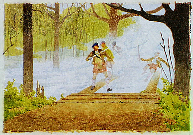 Soldiers fighting over Moores Creek Bridge.