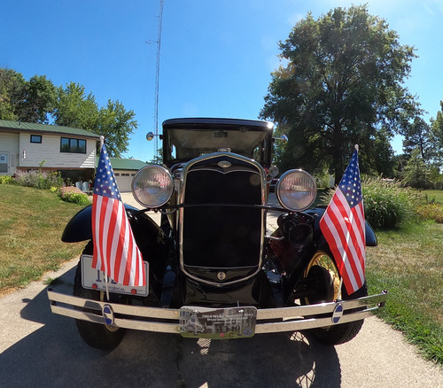 Front end of a restored 1931 burgundy Model A