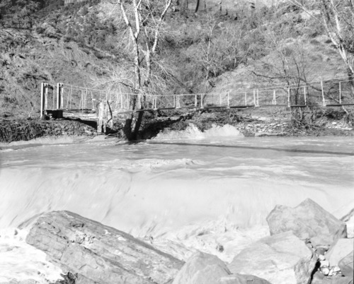 Flood damage - footbridge at mouth of Birch Creek.